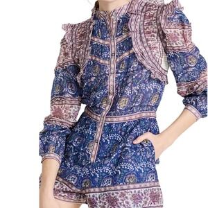 $365 Sea New York Rosita Blue Floral Ruffle Romper Long Sleeve Size 6 Boho